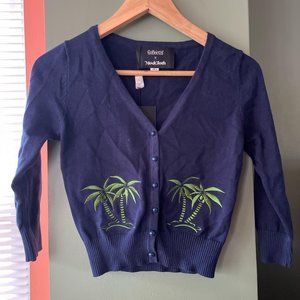 Size 6 Blue Cardigan with Embroidered Palm Trees